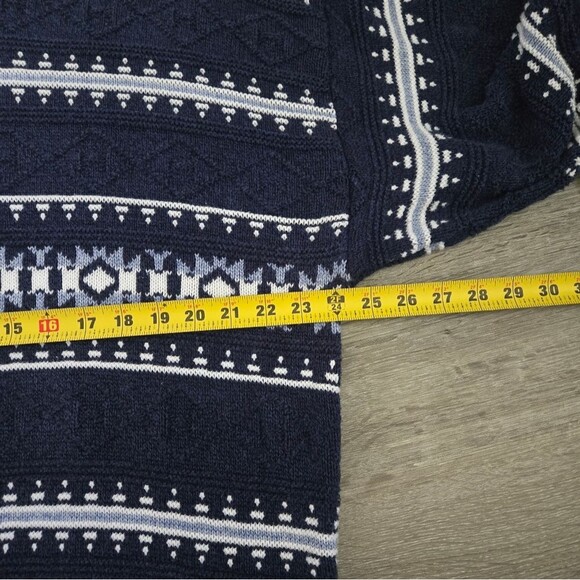 Vintage 90s Jantzen Mens Blue Textured Aztec Grandpa Sweater - Picture 9 of 11